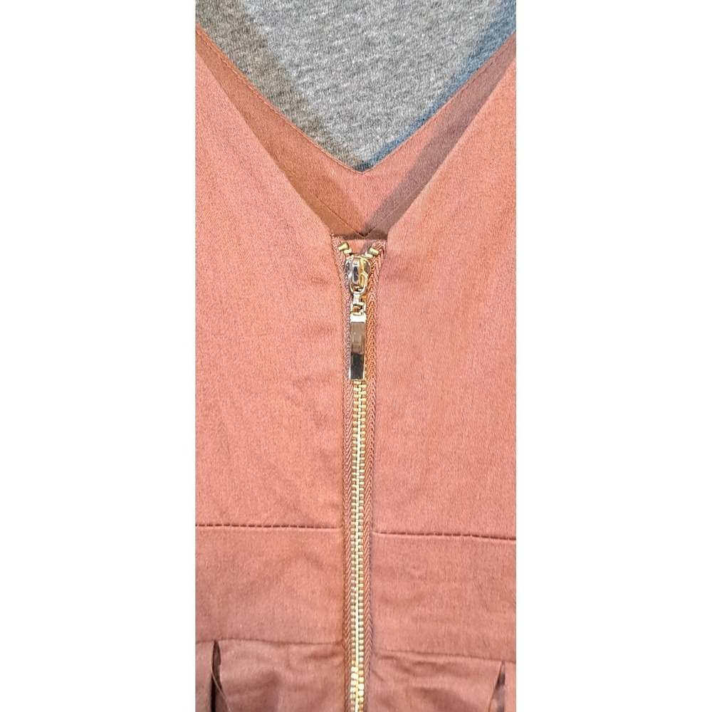Fervour Anthropologie Brown V Neck Fit Flare Midi Dress With Zipper Size M - Picture 4 of 7